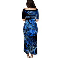 (Custom Personalised) Hawaii Monk Seal Puletasi Dress Kakau With Kanaka Blue LT14 - Polynesian Pride