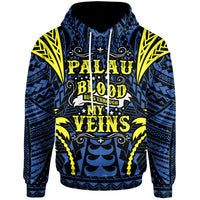 Palau Hoodie Blood Runs Through My Veins Style Flag Unisex Blue - Polynesian Pride