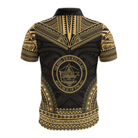 Palau Custom Polo Shirt Palau Seal Polynesian Chief Tattoo Gold Version - Polynesian Pride