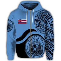 Hawaii Coat of Arms Zip Hoodie Waveshape Style Pastel AH - Polynesian Pride