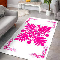 Hawaiian Quilt Maui Plant And Hibiscus Pattern Area Rug - Pink White - AH - Polynesian Pride