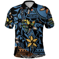 Plumeria Curve Polynesian Polo Shirt LT9 Blue - Polynesian Pride