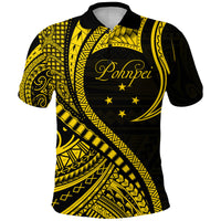 Custom Pohnpei Polo Shirt Federated States of Micronesia Gold Wave Style LT9 Adult Gold - Polynesian Pride
