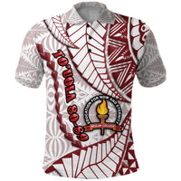 (Touola 80 89) Tonga Emancipation Day Polo Shirt Kupesi Pattern No.2 White LT9 - Polynesian Pride