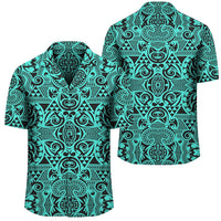 Polynesian Kakau Turtle Turquoise Hawaiian Shirt Unisex Black - Polynesian Pride