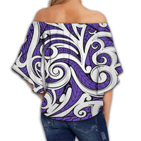 Polynesian Maori Ethnic Ornament Violet Hawaii Women's Off Shoulder Wrap Waist Top - Polynesian Pride