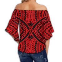 Polynesian Tradition Red Hawaii Women's Off Shoulder Wrap Waist Top - Polynesian Pride