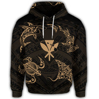 Polynesian Turtle Hammerhead Shark Ray Kanaka Hawaiian Hoodie Circle Gold - Polynesian Pride