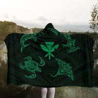 Polynesian Turtle Hammerhead Shark Ray Kanaka Hawaii Hooded Blanket Circle Green - AH - Polynesian Pride