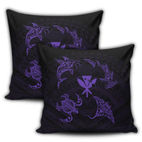 Polynesian Turtle Hammerhead Shark Ray Kanaka Hawaii Pillow Covers Circle Purple - AH - Polynesian Pride
