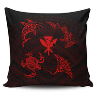 Polynesian Turtle Hammerhead Shark Ray Kanaka Hawaii Pillow Covers Circle Red - AH Pillow Covers Black - Polynesian Pride