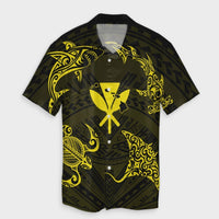 Hawaii Couple Outfits Matching Dress and Hawaiian Shirt Polynesian Turtle Hammerhead Shark Ray Kanaka Hawaii Circle Yellow RLT14 - Polynesian Pride