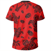 Polynesian Turtle Palm And Sea Pebbles Red T Shirt - Polynesian Pride