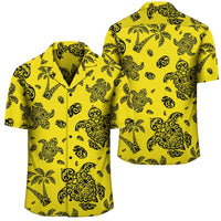Polynesian Turtle Palm And Sea Pebbles Yellow Hawaiian Shirt Unisex Black - Polynesian Pride