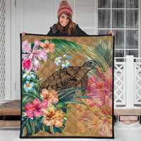 Hawaii Turtle Hibiscus Polynesian Gold Premium Quilt - Moon Style - AH - Polynesian Pride