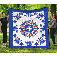 Hawaiian Quilt Heliconia Flowers Premium Quitl - AH Blue - Polynesian Pride