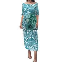 Polynesian Puletasi Dress Hibiscus With Sea Turtle Ver.04 LT14 Turquoise - Polynesian Pride