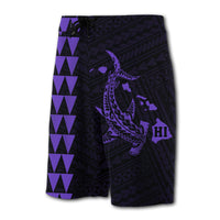 Hawaii Kakau Polynesian Hammerhead Shark Map Board Shorts - Purple - Polynesian Pride