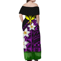 Hawaii Off Shoulder Dress - Banana Leaf With Plumeria Flowers Purple - LT12 - Polynesian Pride