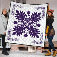 Hawaiian Quilt Maui Plant And Hibiscus Premium Quilt - Purple White - AH - Polynesian Pride