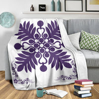 Hawaiian Quilt Maui Plant And Hibiscus Premium Blanket - Purple White - AH - Polynesian Pride