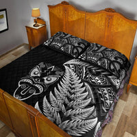 New Zealand Haka Rugby Maori Quilt Bed Set Silver Fern Vibes - Black LT8 - Polynesian Pride