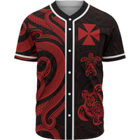 Wallis and Futuna Baseball Shirt - Red Tentacle Turtle Unisex Red - Polynesian Pride