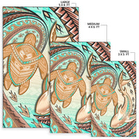 Hawaii Area Rug Polynesian Shark And Sea Turtle Dreamy Turquoise Artsy LT14 - Polynesian Pride