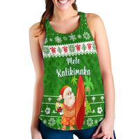 Hawaii Christmas Women Racerback Tank Santa Claus Surfing Simple Style - Green LT8 - Polynesian Pride