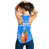 (Custom Personalised) Hawaii Christmas Women Racerback Tank Santa Claus Surfing Simple Style - Blue LT8 - Polynesian Pride