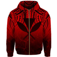 Hawaii Polynesian Kanaka Map Eruption Hoodie Zip Roman Style Red - Polynesian Pride