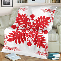 Hawaiian Quilt Maui Plant And Hibiscus Premium Blanket - Red White - AH - Polynesian Pride