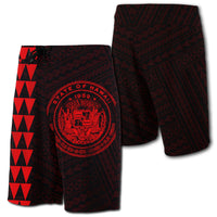 Hawaii Kakau Polynesian Coat Of Arms Board Shorts - Red Men Red - Polynesian Pride