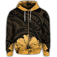 Royal Hibiscus Polynesian Tribal Golden Zip Hoodie - Polynesian Pride
