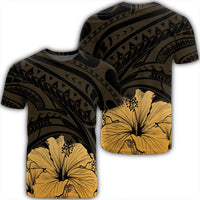 Royal Hibiscus Polynesian Tribal Golden T Shirt AH Unisex Black - Polynesian Pride