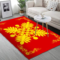 Hawaiian Quilt Maui Plant And Hibiscus Pattern Area Rug - Royal - AH - Polynesian Pride