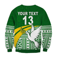 (Custom Text and Number) Tailevu Rugby Sweatshirt Fiji Rugby Tapa Pattern Green LT13 - Polynesian Pride