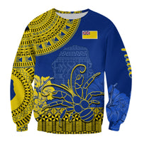 Niue Hiapo Sweatshirt Rock of Polynesia Tapa Niuean Crab Happy Day LT13 Unisex Blue - Polynesian Pride
