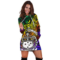 Samoa Women Hoodie Dress - Rainbow Polynesian Pattern - Polynesian Pride