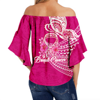 Breast Cancer Pink Ribbon Butterfly Polynesian Pink Version Off Shoulder Waist Wrap Top - LT12 - Polynesian Pride