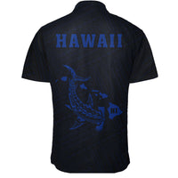 Hawaii Kakau Polynesian Hammerhead Shark Short Sleeve Shirt - Blue - Polynesian Pride