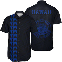 Hawaii Kakau Polynesian Coat Of Arms Short Sleeve Shirt - Blue Unisex Blue - Polynesian Pride