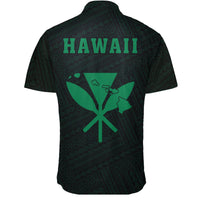 Hawaii Kakau Polynesian Kanaka Map Short Sleeve Shirt - Green - Polynesian Pride