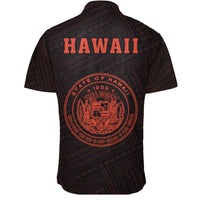 Hawaii Kakau Polynesian Coat Of Arms Short Sleeve Shirt - Orange - Polynesian Pride