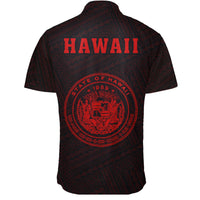 Hawaii Kakau Polynesian Coat Of Arms Short Sleeve Shirt - Red - Polynesian Pride