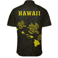 Hawaii Kakau Polynesian Three Turtles Map Short Sleeve Shirt - Yellow - Polynesian Pride