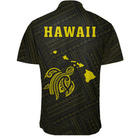 Hawaii Kakau Polynesian Turtle Map Short Sleeve Shirt - Yellow - Polynesian Pride