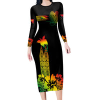 PNG Hibiscus Tribal Pattern Long Sleeves Dress Motuan Reggae Color LT7 Women Reggae - Polynesian Pride