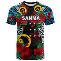 Vanuatu Sanma and Hibiscus T Shirt LT6 Black - Polynesian Pride