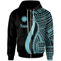 Nauru Zip up Hoodie Turquoise Tentacle Tribal Pattern Unisex Turquoise - Polynesian Pride
